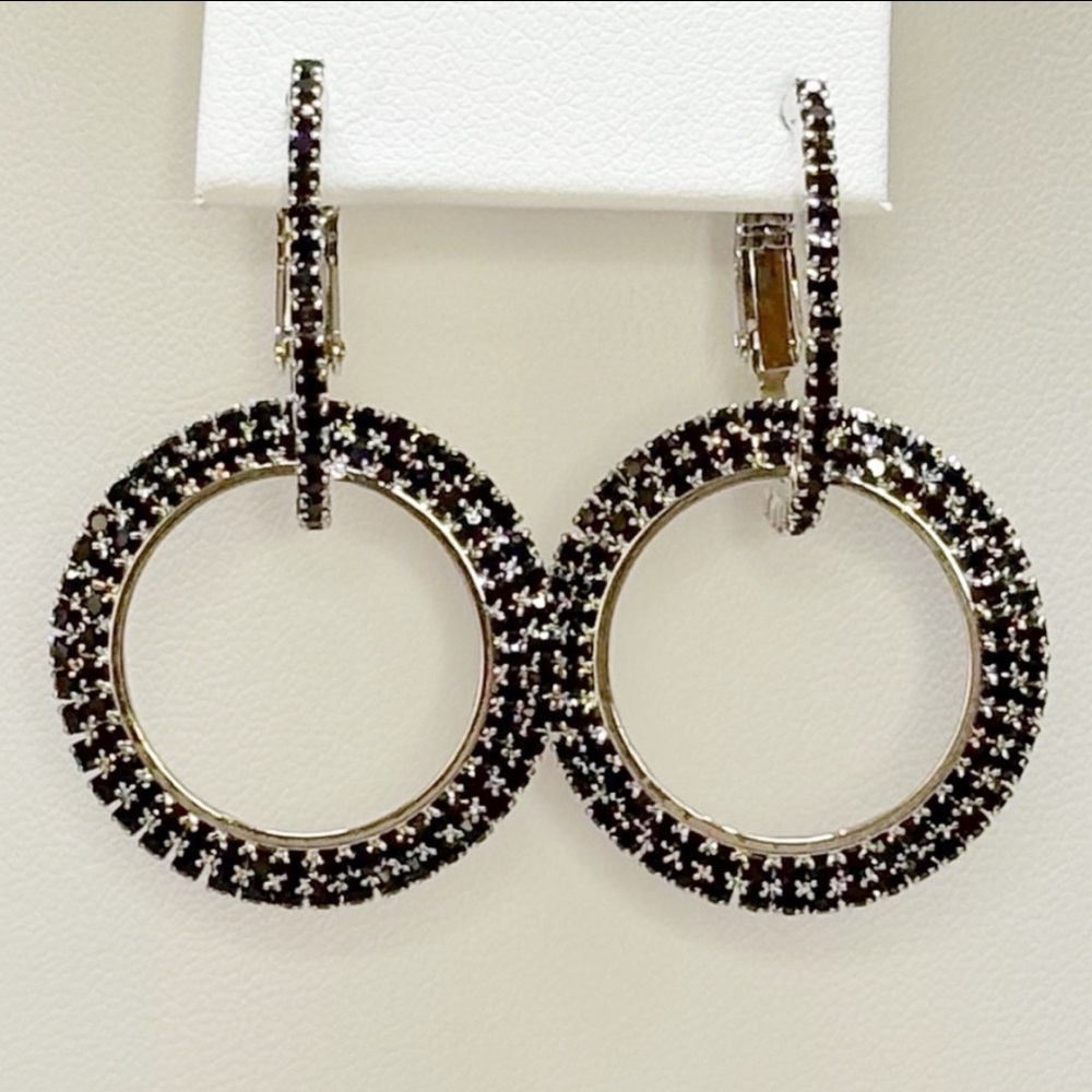NWT Black & Silver 2-in-1 Rhinestone Hoop Earrings